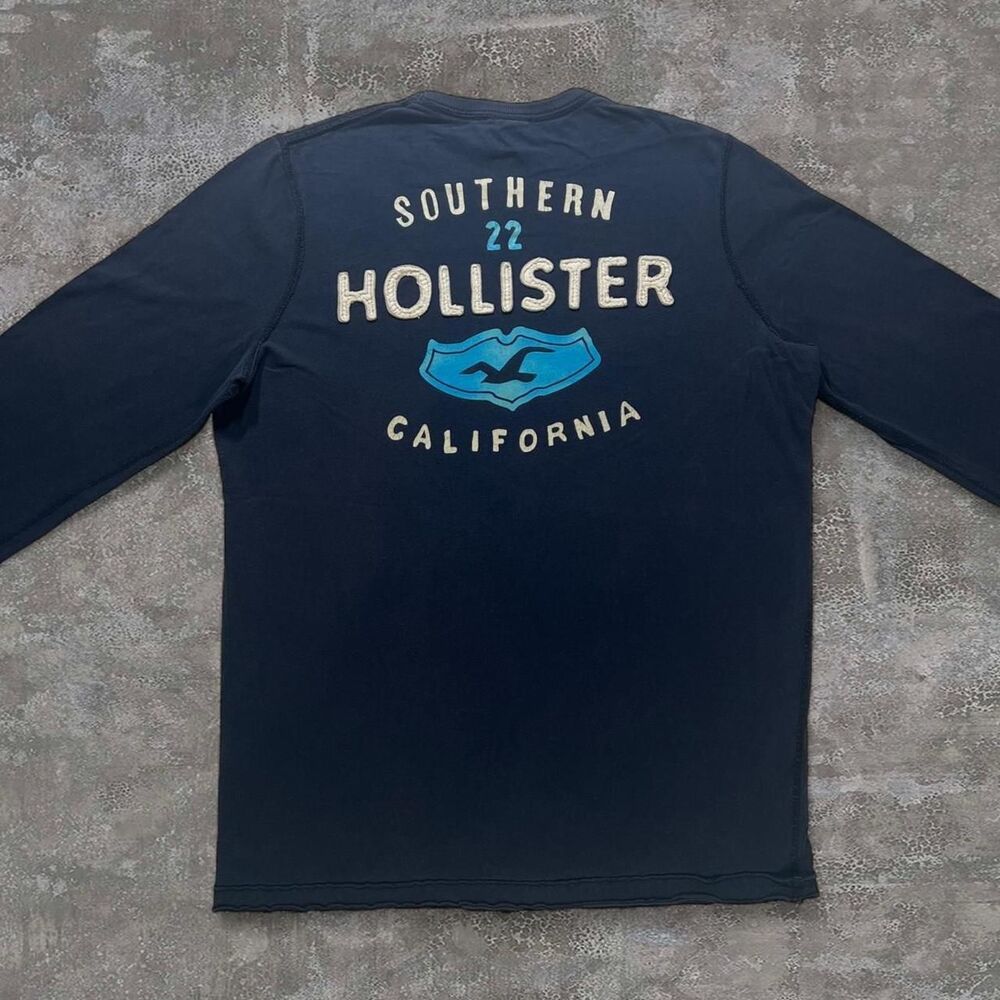 Hollister Men's XL Navy Long Sleeve Crew Neck Sea Gull Graphic T-Shirt VTG Y2K